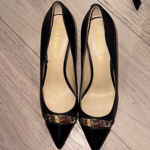 Coach Black Patent Leather Heels with Gold Accents